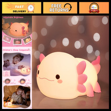 Cute Axolotl Night Light - Squishy Silicone LED Touch Lamp, Kawaii Kids Decor, G