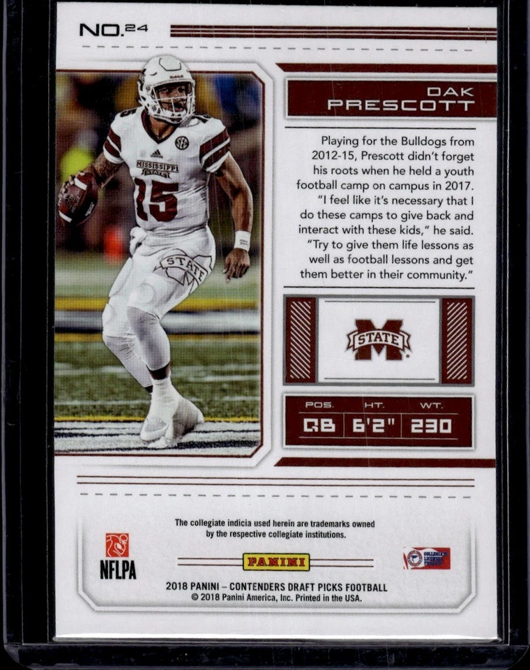 2018 Panini Contenders Draft Picks #24 Dak Prescott Mississippi State Bulldogs - Image 2 of 2