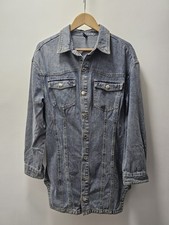 PrettyLittleThing Mini Dress 8 Blue Cotton Denim Collared Casual Button-Up C16