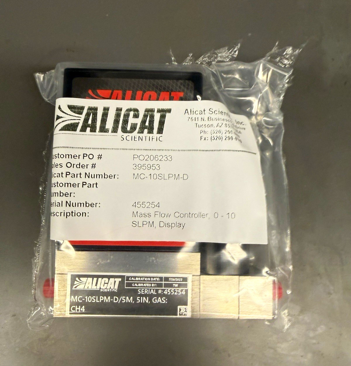 Alicat Scientific MC-10SLPM-D Mass Flow Controller 10 SLPM CH4 1/4 in