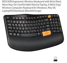 RECCAZR Ergonomic Wireless Keyboard with Wrist Rest, Wave Keys for Comfortable N