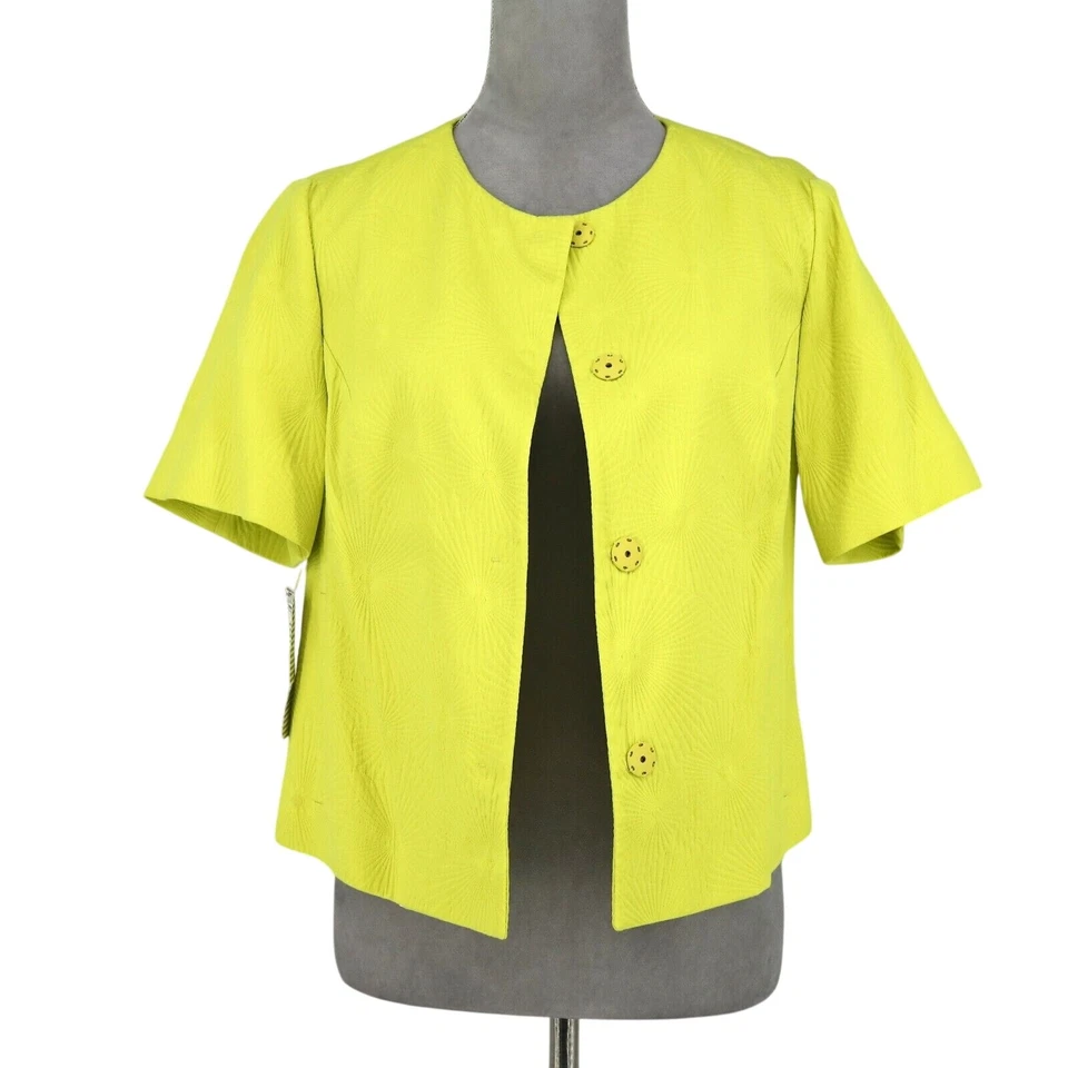 Chaqueta Piazza Sempione para mujer 8 EE. UU. 38 IT verde lima amarillo broches de presión sin cuello nueva Foto 2 de 4