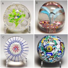 Lot of 4 Glass Paperweights Saint Louis Murano English American Millefiori