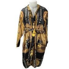 Fashion Nova Women's Black Brown Printed Satin Long Sleeve Midi Shirt Dress 1X