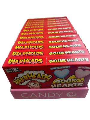 WARHEADS Sour Hearts Blue Raspberry + Watermelon | Valentines Day Candy 12 Pack