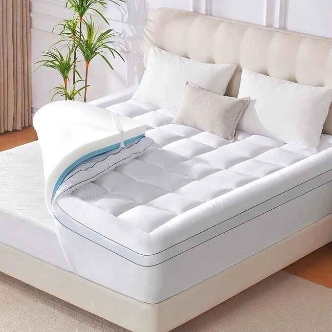 King Memory Foam Mattress Topper, 4 Inch Dual Layer Mattress Pad with Pillow Top