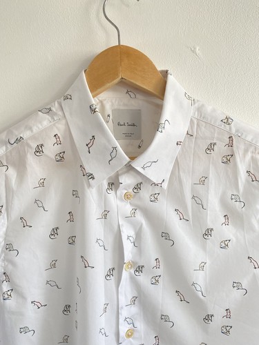 Camisa Paul Smith Para Hombre Mediana Blanca Ratón Ratones Italia Abotonada Manga Larga