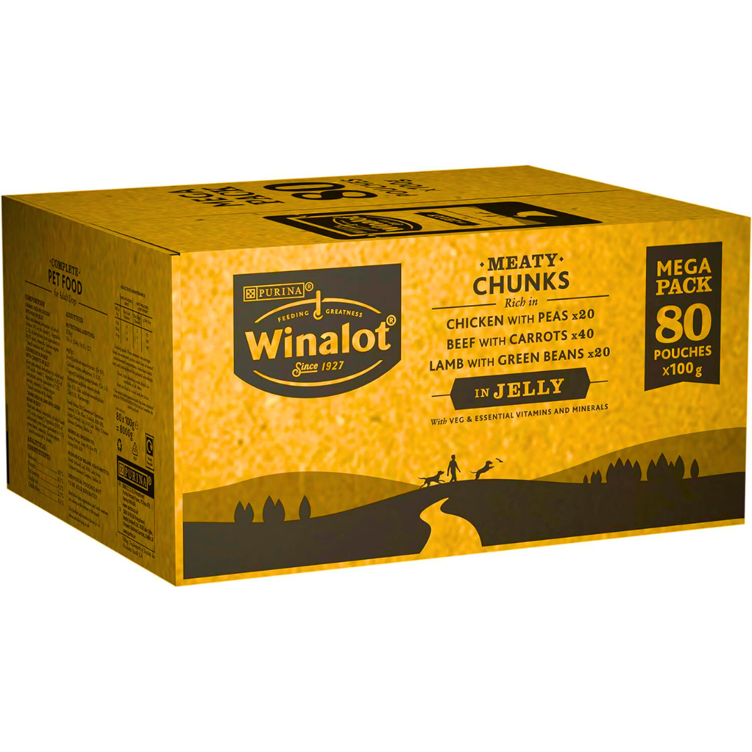 Winalot Dog Food Pouches Mixed in Jelly, 80 x 100 g, No added