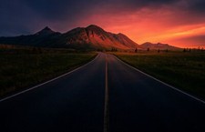 Landscape nature road mountains sky clouds sunset Custom Gaming Mat Desk
