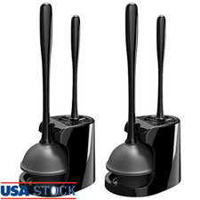 Toilet Plunger Brush Set 2 Heavy Duty Efficient Bathroom Cleaning Storage New