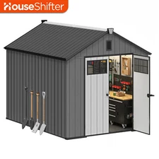 8x10ft Outdoor Storage Shed All-Weather Resin HDPE Garden Tools House w/ Windows