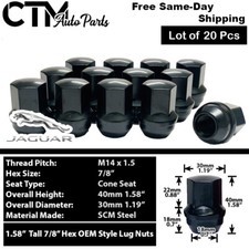 20x Black Jaguar E-Pace/F-Pace/I-Pace OEM Factory Lug Nut 14x1.5 Fit Stock Wheel