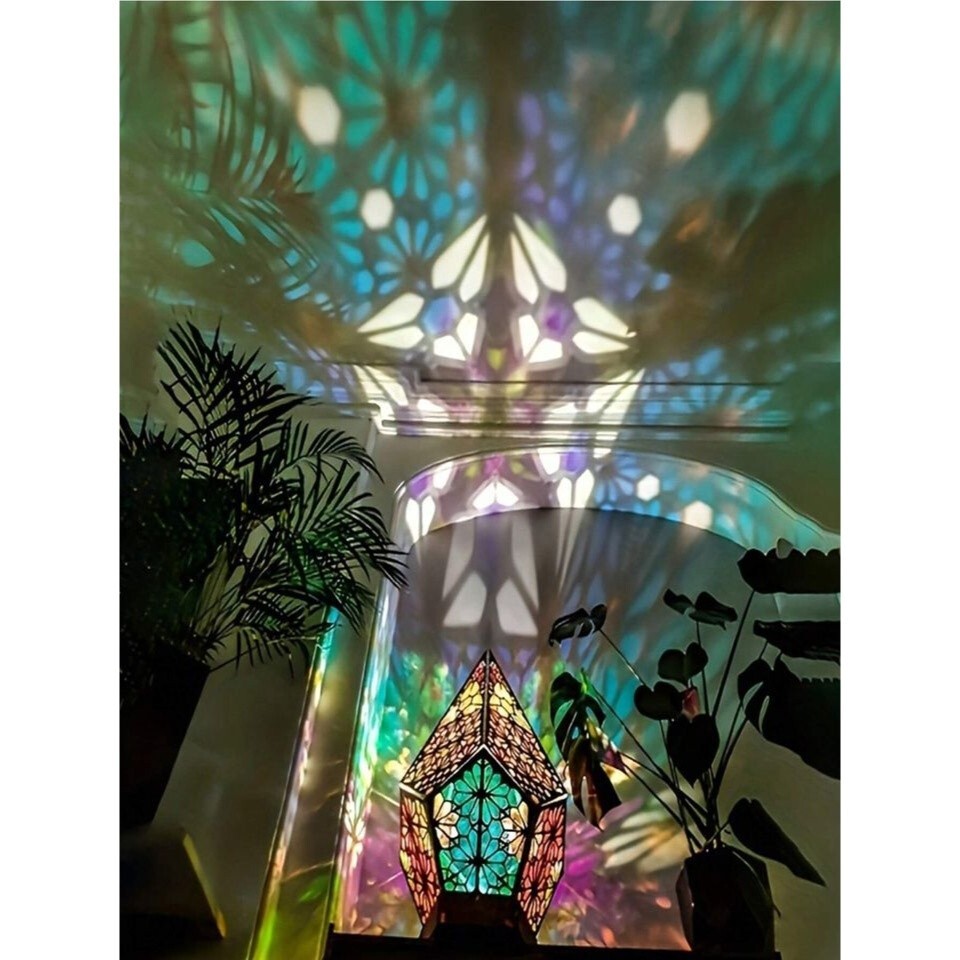 Carved Colourful Projection Mosaic Lamp Mood Ambient Bedroom Lighting Boho Decor image 7