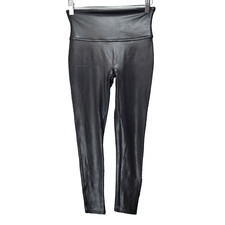 Faux Leather Black High Rise Leggings Waist 26 Pull On Stretch Witchy Gothic