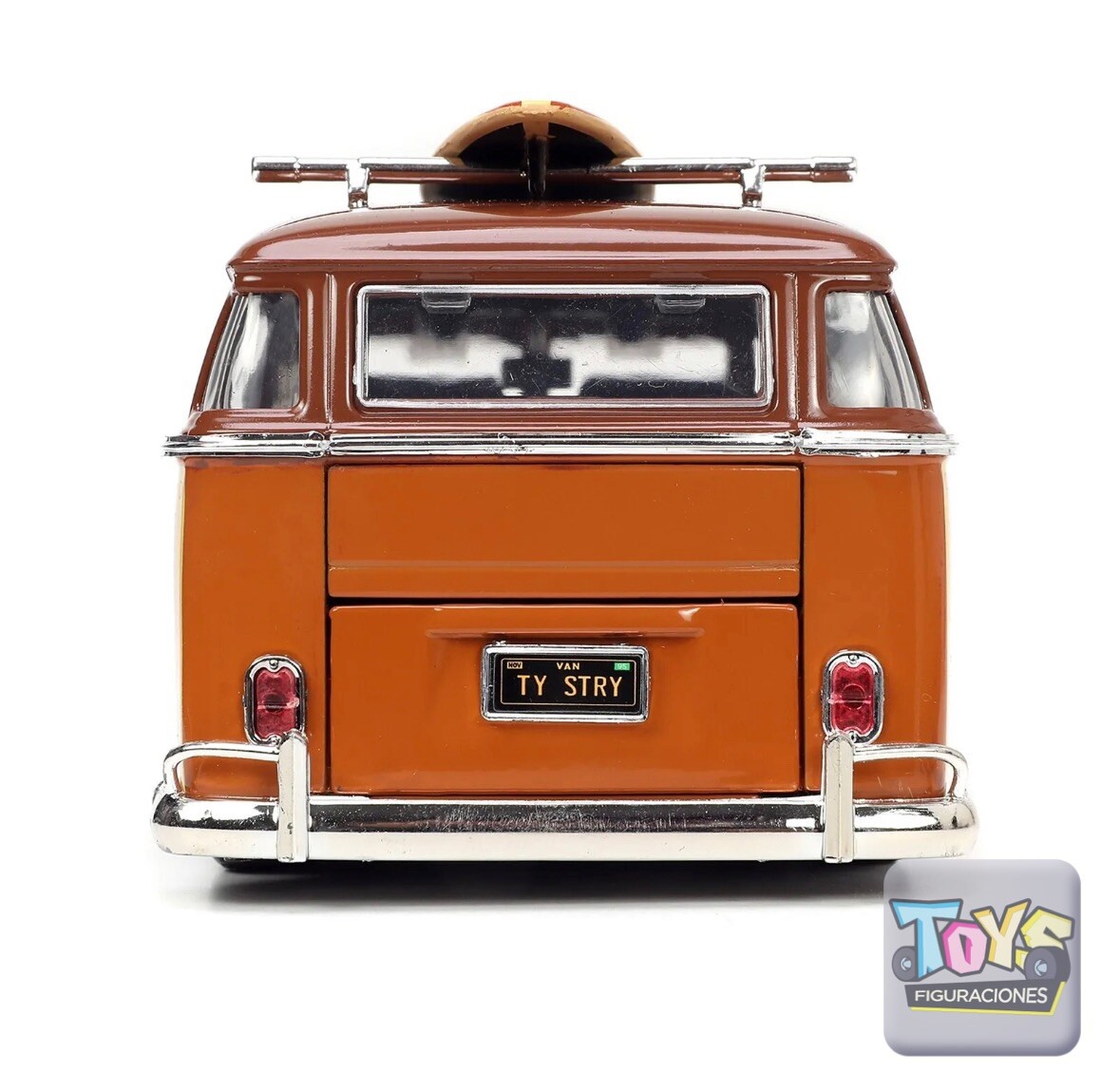 Jada VOLKSWAGEN T1 BUS BROWN W/ WOODY FIGURE & SURFBOAD 