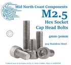 2/5/10pc M2.5 x 3mm - 25mm Hex Socket Cap Head Allen Key Screws 304 Stainless