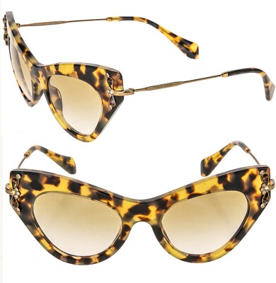 MIU MIU Glow 04P Brown Havana Crystal Jewel Strass Cat Eye