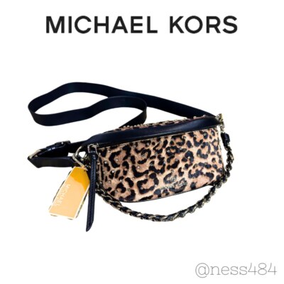 MICHAEL KORS Slater XS Sling Pack Belt Bag Leopard Print Studded Haircalf NWT