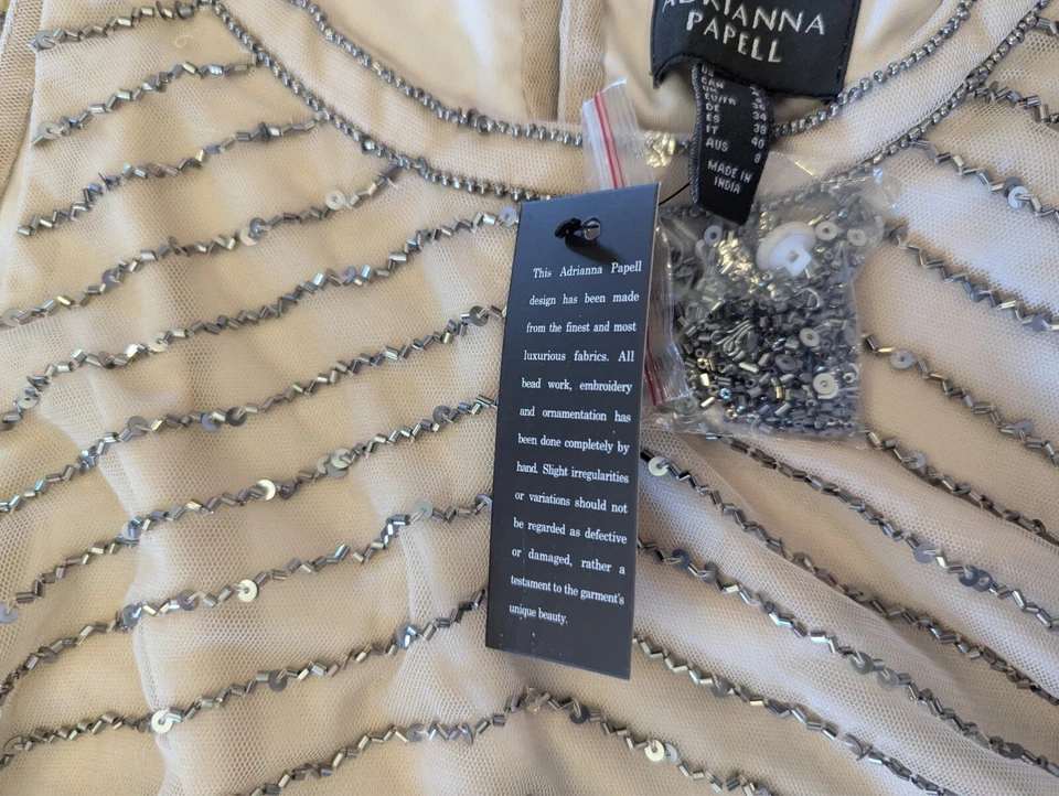 Vestido Blusa Adrianna Papell Cuentas Escote Halter Desnudo Talla 4 Foto 4 de 4