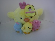 FAO Schwarz Plush Toy Chibi Families Triplet Mom  Babies Chick Pink Blue Yellow