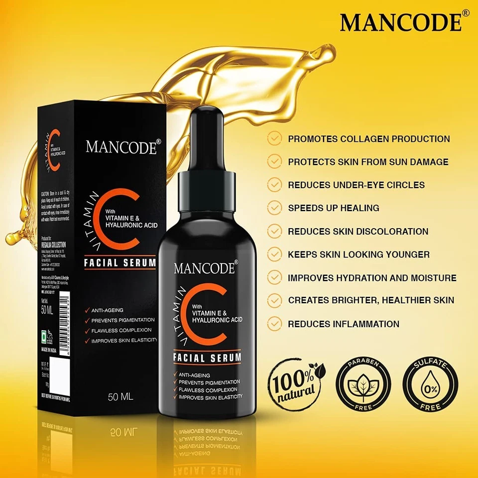 Mancode Vitamin C Facial Serum For Wrinkle Remover 50 Ml, - Image 2 of 4