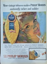 Vintage 1955 Philip Morris cigarette print ad. Post World War II.