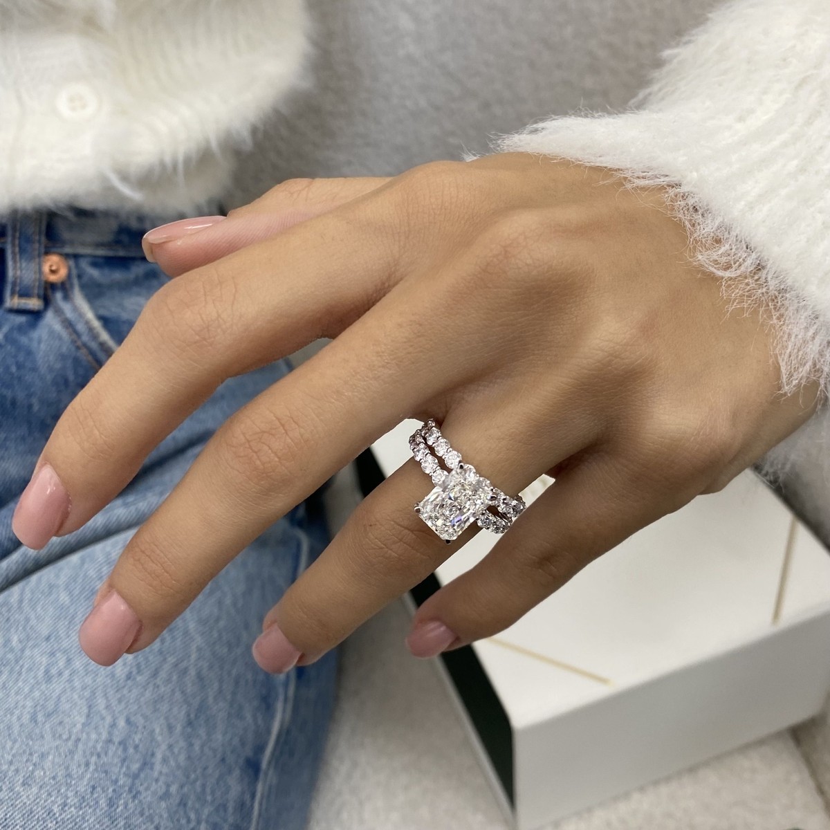 5.8ct IGI Certified E/VVS2 Radiant Lab Created Diamond Bridal Set