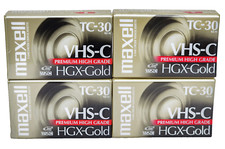 4 Maxell VHS-C HGX-Gold TC-30 Blank Camcorder Video Cassette