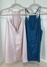 Ekouaer Polyester Satin Camisole Racerback Tank Top Lot - Pink And Teal Size XL