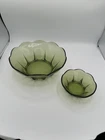 Vintage Anchor Hocking Avocado Green Capri Glass Dish Bowl Chip 8" & Dip 4"