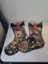 Christmas Stocking Victorian Regal Style Pink Floral Tapestry Tassel Set Of 2