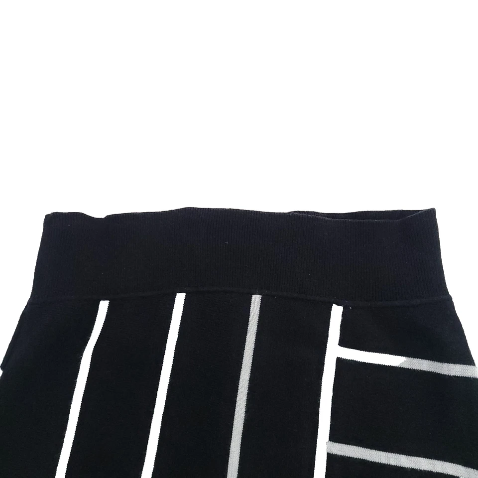 Bailey 44 条纹针织铅笔裙 M 真丝弹力黑色不对称职业哥特 — 第 4/4 张图片