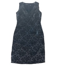 Liz Claiborne Sz 4 Black Floral Satin Shift Sleeveless Dress Whimsigoth Glamour