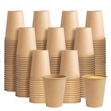 BYSNOW 200 Pack 10 oz Kraft Paper Cups, Disposable Paper Coffee Cups, Brown U...