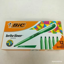 *Deformed Box* 12Ct Bic Brite Liner Highlighter Chisel Tip Fluorescent Green Ink
