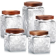 5 Pcs Sunflower Vintage Glass Jars with Bamboo Airtight Lid 17/24/34 oz Glass...