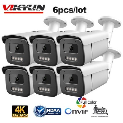 6pcs Vikylin 4K 8MP Full Color Bullet IP Camera Wired POE Onvif with Audio RTSP