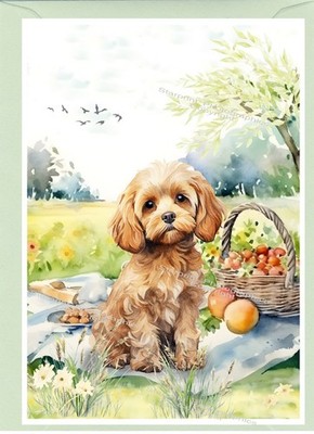 Cavapoo Doodle Cockapoo Hund Grußkarte. Vorderseite der Karte personalisierbar