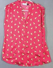 Cynthia Rowley fox print blouse Sleeveless Button up Poly Women's Medium M EUC!