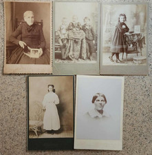 5 embossed antique Cabinet Card photos -grandma,3 children, young girl, 2 women