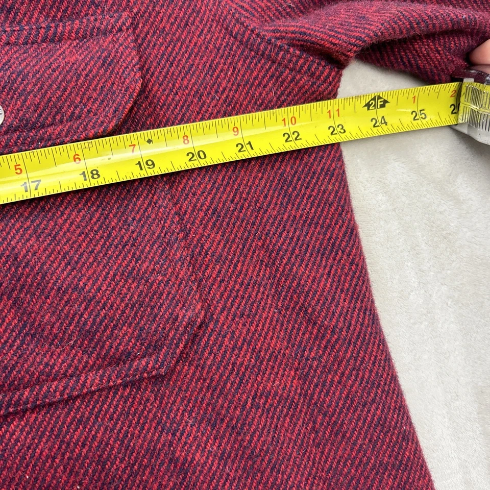 Woolrich Men M Heavy Wool Red Stripe Plaid Overshirt Chore Jacket Large Pockets - Image 3 of 4