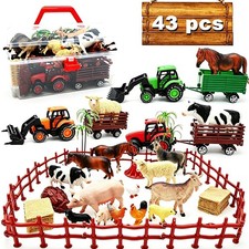3 Pack Farm Toy Tractor with 40pcs Plastic Animals Figurines and Fence