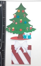 Lot of 2 Decorated Christmas Tree Striped Gift SINGLE LAYER Embellishments 768