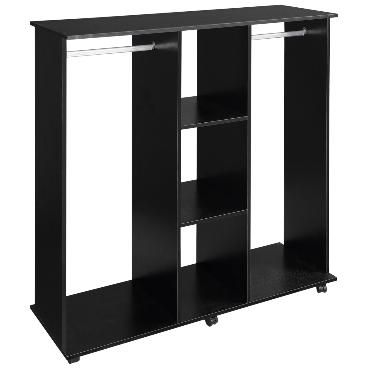 Bobobiy Black Open Wardrobe Double Mobile Storage Shelves Organizer W/6 Wheels - Image 2