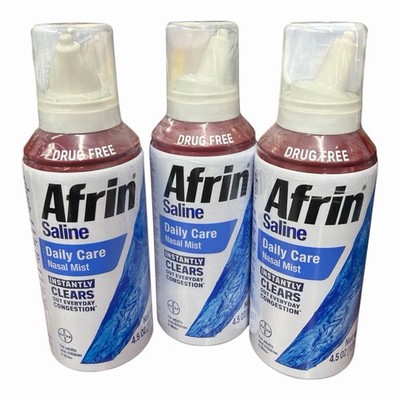 3 Afrin Saline Daily Care Nasal Mist Drug Free 3x4.5 Oz Cans EXP 08/2026