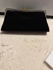 Black Velvet Kiss Lock Clutch Evening Bag Frame Gold Accent