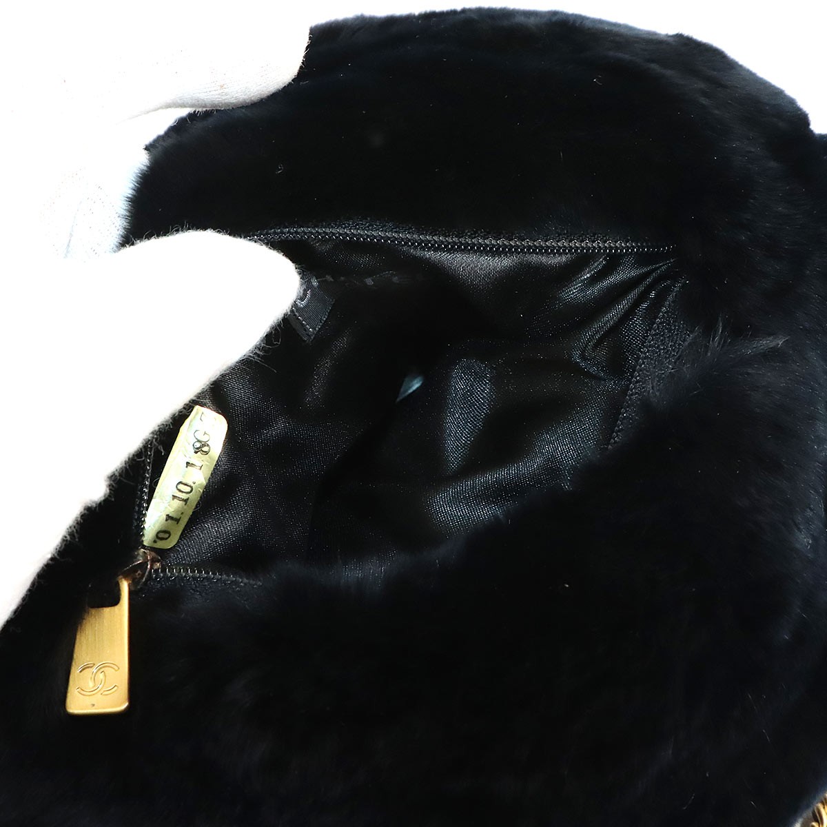 CHANEL Coco Logos Arm Warmer Chain Shoulder Bag Lapin Fur Black 90322257 image 7
