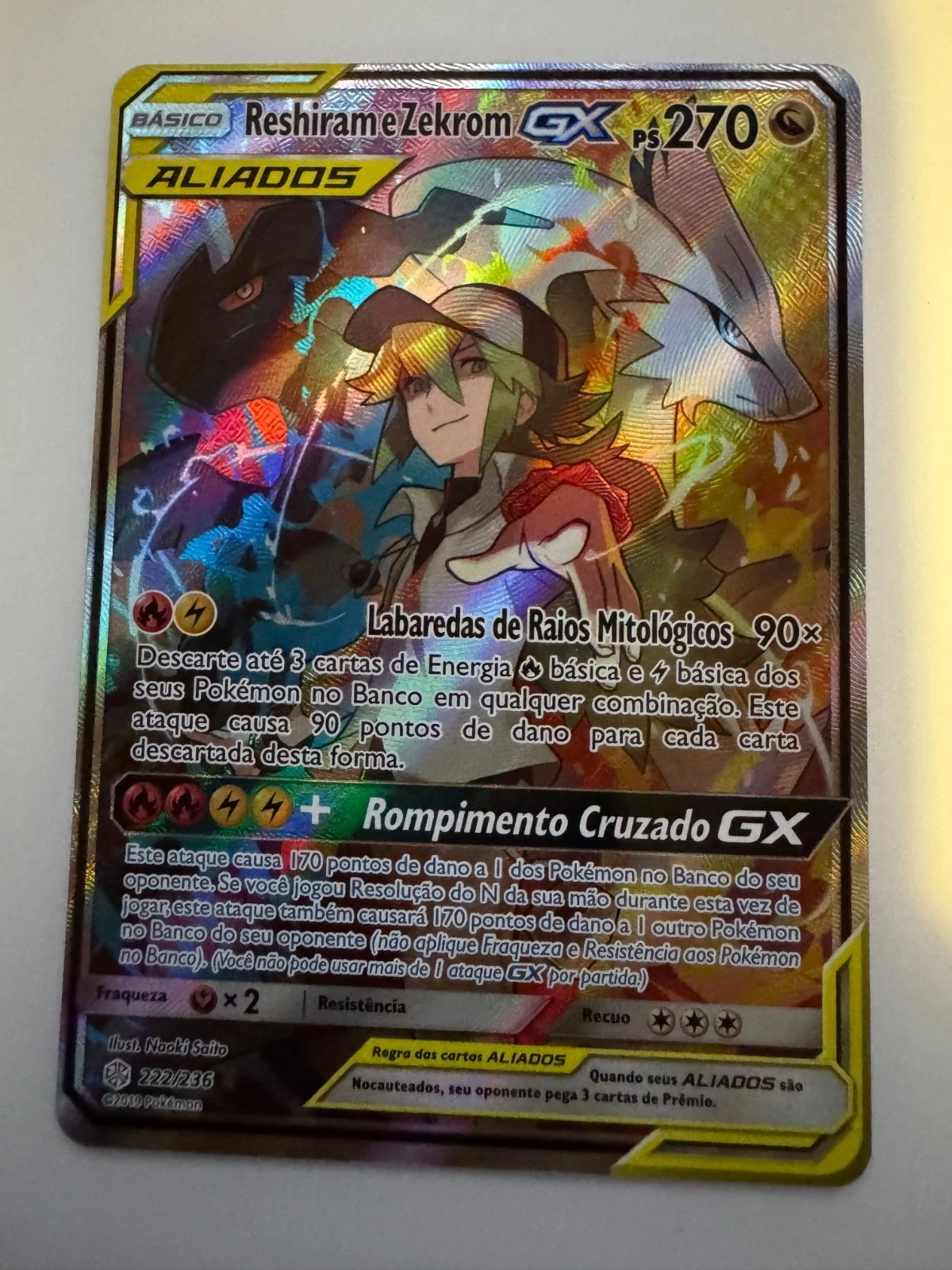 Reshiram Zekrom GX Tag Team 222/236 - Cosmic Eclipse - PORTUGUSE CARD - Pokemon