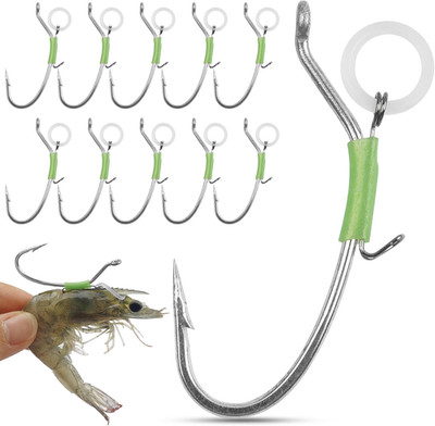 Luminous Live Shrimp Hooks, 10Pcs Corrosion-Resistant High Carbon Steel