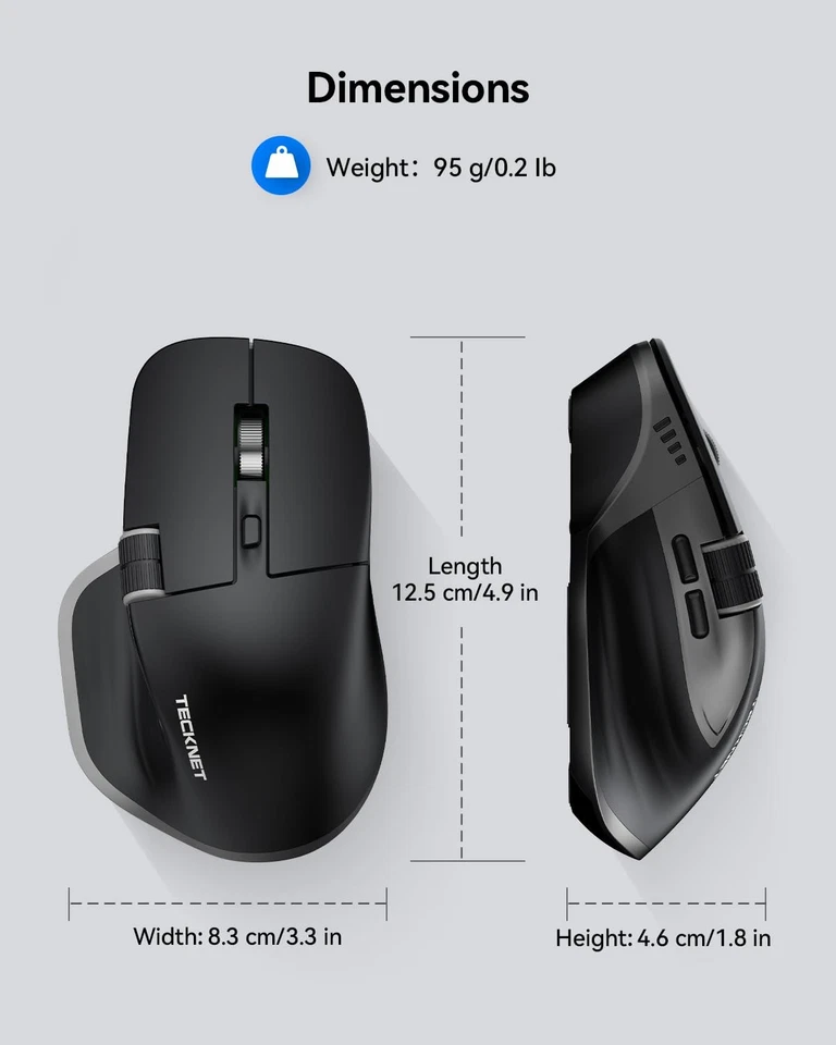 TECKNET Wireless Mouse, Bluetooth Mouse BT5.0/5.0  2.4G Rechargeable 4800 DPI... - Image 4 of 4